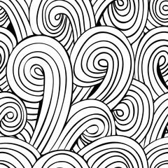 Vector texture by ink pen. Hand Drawn Squiggles, Circles, Curls. Seamless Pattern. Zentangle. Black and white doodle.