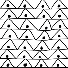 Hand Drawn Seamless Pattern. Vector texture by ink pen. Triangles With a Dot. Zentangle. Black and white doodle.