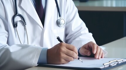 close-up of doctor taking notes
