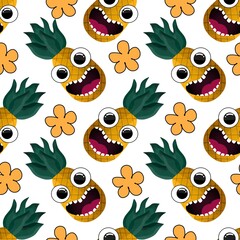 Cartoon retro fruit seamless pineapple pattern for wrapping paper and fabrics and linens and kids clothes print