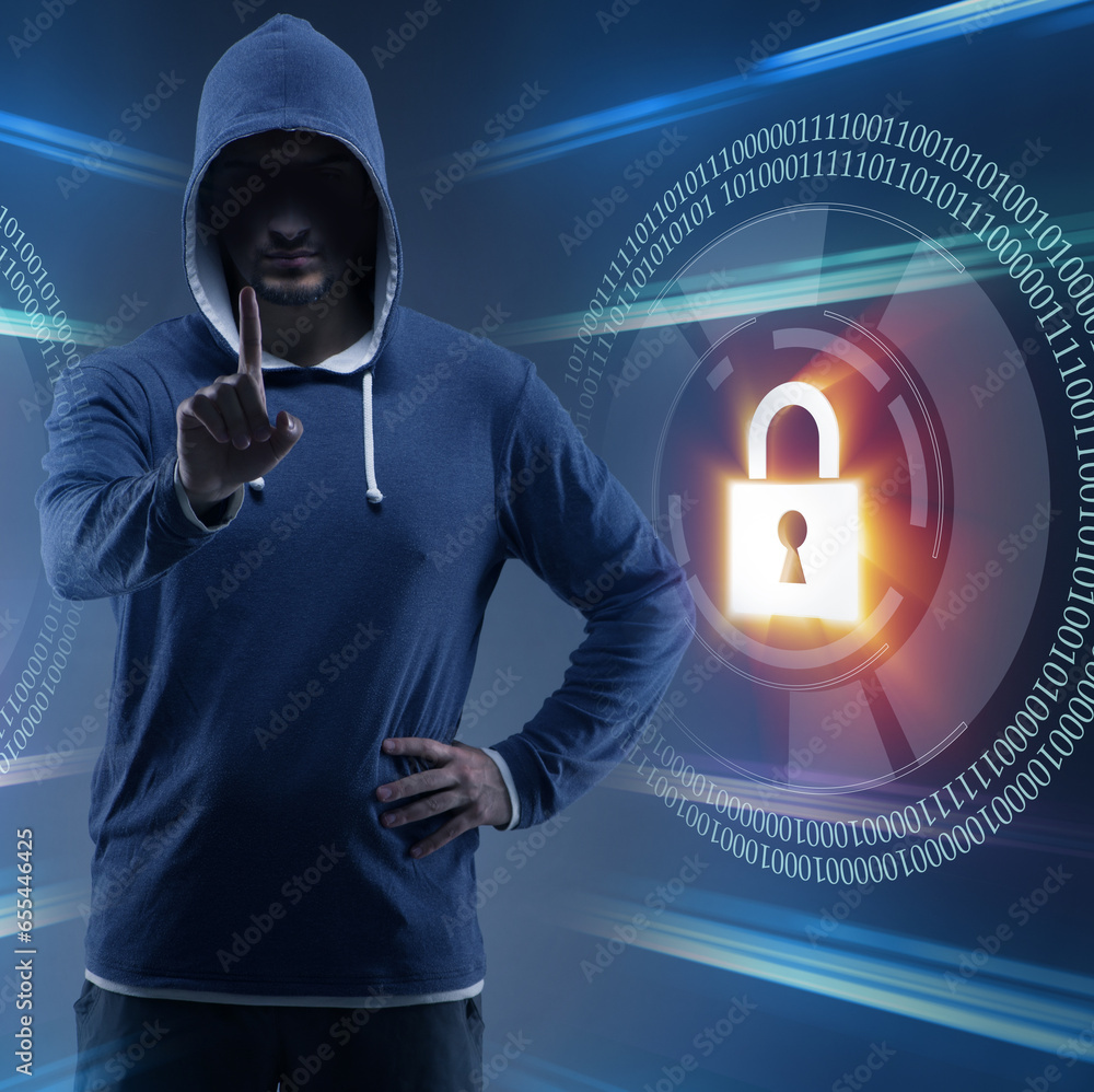 Aufkleber hacker in digital security concept