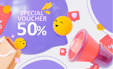 Sale banner. Template Special voucher for social media. Announcement of a sale at favorable prices. Template discounts for purchases on social networks.