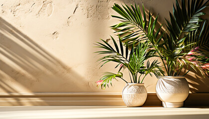 Minimal product placement background with palm ,home interior,