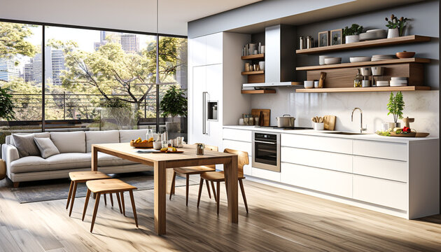 Interior of contemporary kitchen with white ,home interior,