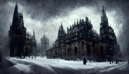 Fotobehang Lamordia domain of snow and stitches weathered abbey gothic architecture gothic urban dark fantays city dark experiments amoral science bizarre constructs mutagenic radiation  © John