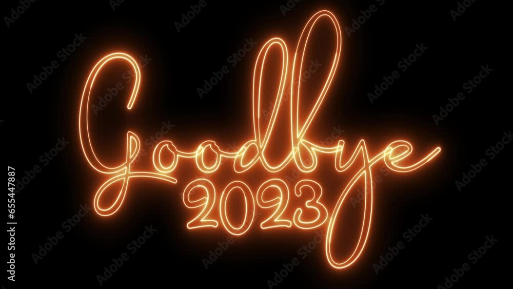 Poster goodbye 2023 text font with light. luminous and shimmering haze inside the letters of the text goodb