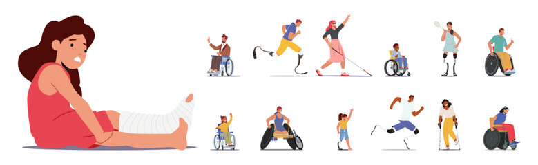 Character With Disabilities, Men And Women With Physical, Sensory, Cognitive, Or Emotional Impairments, Vector