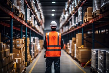 Lagerarbeiter bei Versandh&auml;ndler: Umgeben von Kartons und Regalen