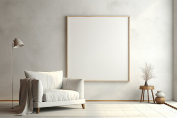 Frame mockup poster on white wall, home interior design, blank picture