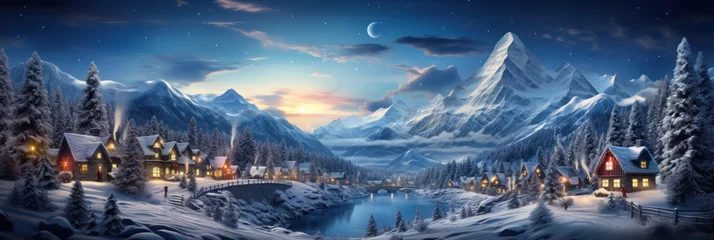 Dekokissen Panoramic view of village in winter, mountain landscape on Christmas © scaliger