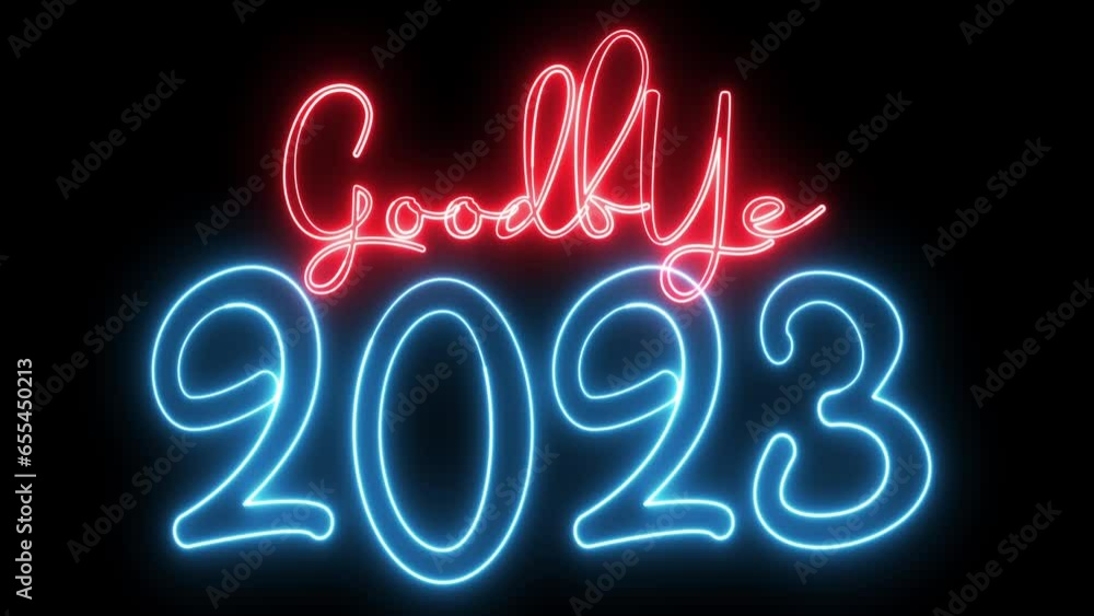 Poster goodbye 2023 text font with light. luminous and shimmering haze inside the letters of the text goodb
