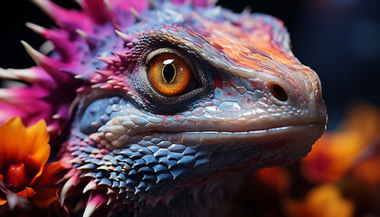 A colorful lizard eye captures the beauty of nature generated by AI