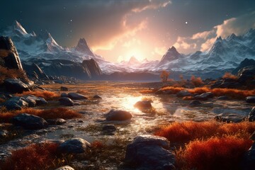 Fototapeta premium Surreal Dreamland Landscape, Fantasy Scenery