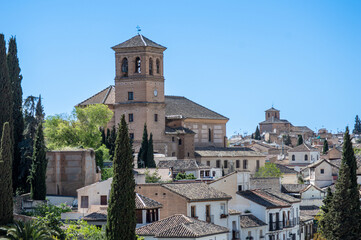 Fototapeta na wymiar Panoramic view of city center in Granada, Spain