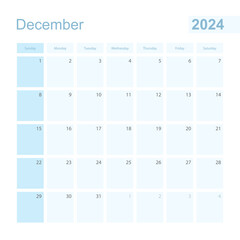 2024 December wall planner in blue color, week starts on Sunday.