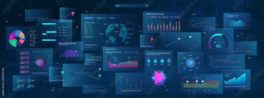 Poster futuristic cyberspace with ui, hud interface. modern business background with graphic, chart, infogr