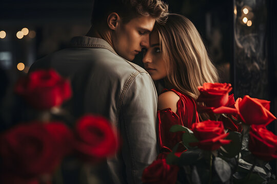 parejas j&oacute;venes San Valent&iacute;n rosas