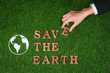 Eco awareness campaign for Earth day concept showcase message arranged in Save Earth on biophilic...