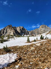 Mountains behind a snowfield, Sawtooth National Forest, Idaho