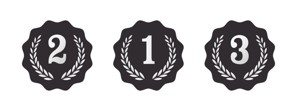 Set of medals for first second and third place. 1st 2nd 3rd black medal icons Vector illustration