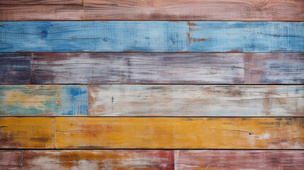 Naklejka premium Vibrant and Textured Painted Wooden Planks - An Ideal Backdrop for Artistic Exploration