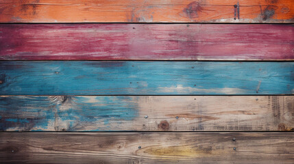 Obraz premium Innovative and Colorful Painted Wooden Planks - A Dynamic Background for Creative Expression and Design