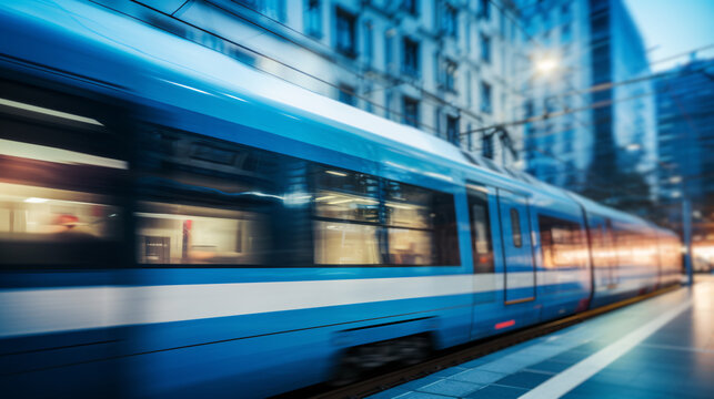 High speed passenger train in motion - long exposure - Generative AI