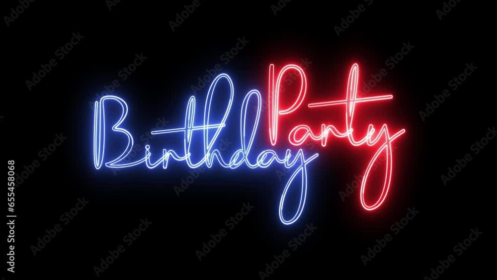 Poster birthday party text font with neon light. luminous and shimmering haze inside the letters of the tex