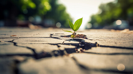 Sprout Piercing Through Street - A Visual Representation of Nature's Persistence and Growth