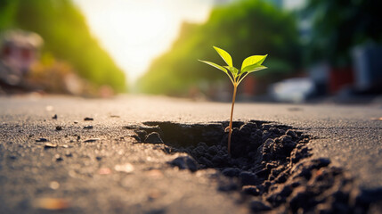 Sprout Breaking Through Asphalt - A Powerful Symbol of Nature's Unyielding Force