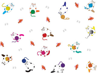Assorted cats and fish colored. The work is executed on the Adobe illustrator program