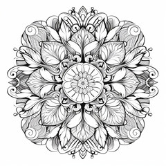 Mandala style floral adult coloring book, clean line art, fine line art, adult activity book, high quality, 300dpi, hight resolution