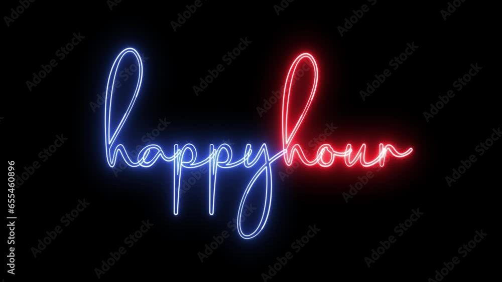 Aufkleber happy hour text font with light. luminous and shimmering haze inside the letters of the text happy h