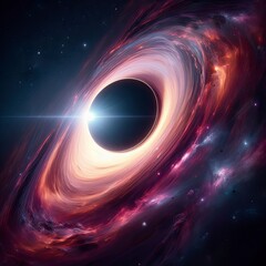 Black Hole in Interstellar Galaxy Universe Bending Space and Time Dark Matter Energy Black Worm Hole Nebula Cosmic Singularity Super Nova Illustration concept Death Star Sun Planets Solar system Stars - obrazy, fototapety, plakaty