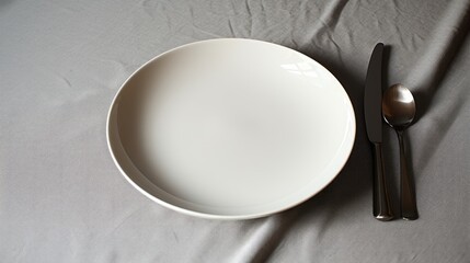 white ceramic plate beside gray steel poon