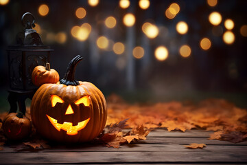 Naklejka na ściany i meble Halloween pumpkin, Halloween Wallpaper, spooky and enchanting night. 