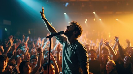 The Artist Singing At a Crowded Concert - obrazy, fototapety, plakaty