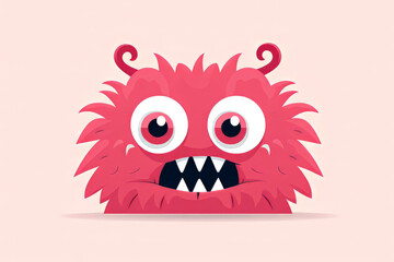 Illustration of a cute, red and pink monster. Wide eyes, teeth and a quizzical expression