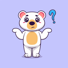Cute white bear confused cartoon vector icon illustration