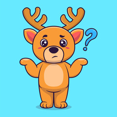 Cute deer confused cartoon vector icon illustration