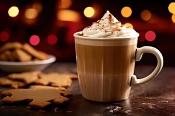 Artistic Gingerbread Latte Advertisement:, Lifestyle Concept with Gingerbread Cookies . Generative AI
