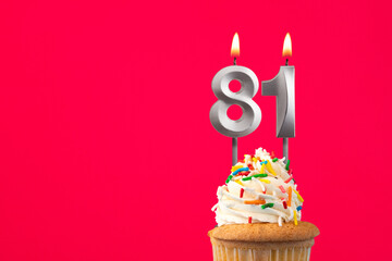 Burning candle number 81 - Birthday card with cake