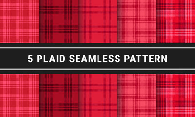 Set Tartan Plaid Seamless Pattern In Red. Checkered fabric texture for flannel shirt, skirt, blanket
