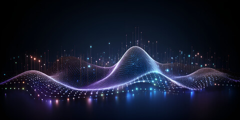 Gradient particle wave background, Abstract technology background. particle mist network cyber security, Molecular abstract structure and genetic engineering healthcare and medicine, generative AI