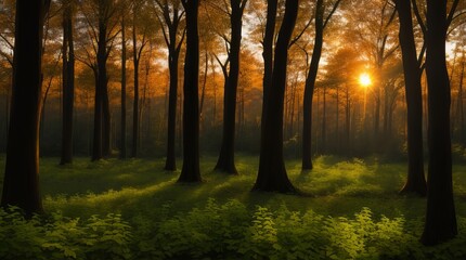 Beautiful forest background in twilight colorful