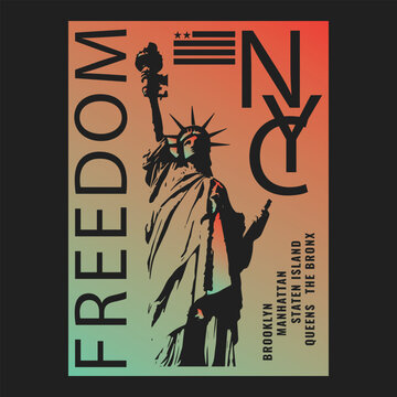 Photo based and Typographic illustration of statue of liberty and new york theme, tee shirt graphics, print.
