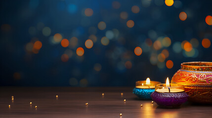 Candles for Diwali holiday on dark background