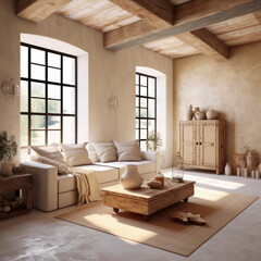  ecru living room rustic interior minimal 
