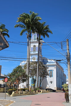 The main square with the church of Saint Antonio in the background in Paraibuna City, Sao Paulo, Brazil.