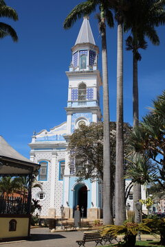 The main square with the church of Saint Antonio in the background in Paraibuna City, Sao Paulo, Brazil.
